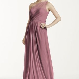 Long Mesh Dress With One Shoulder Neckline